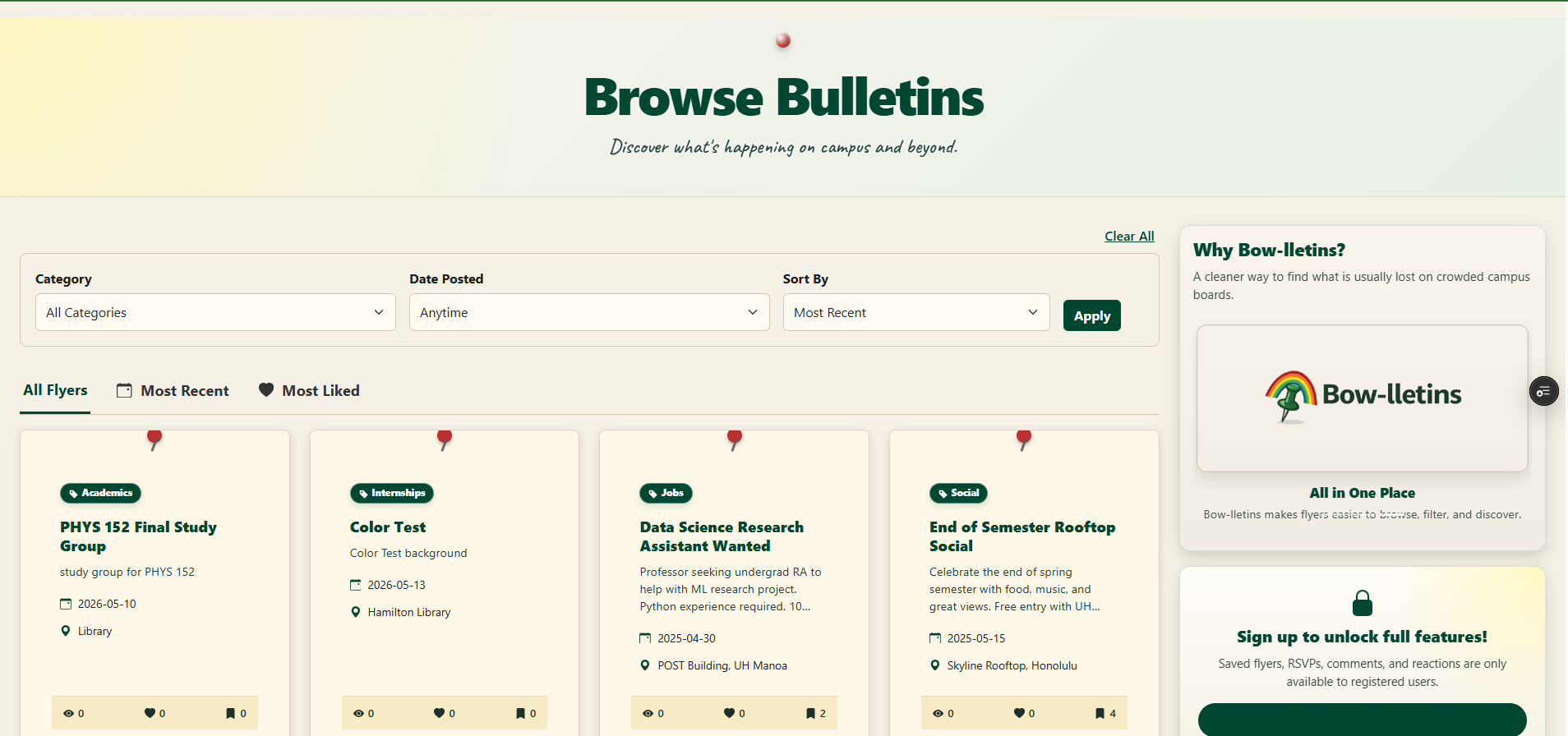 Bow-lletins dashboard screenshot