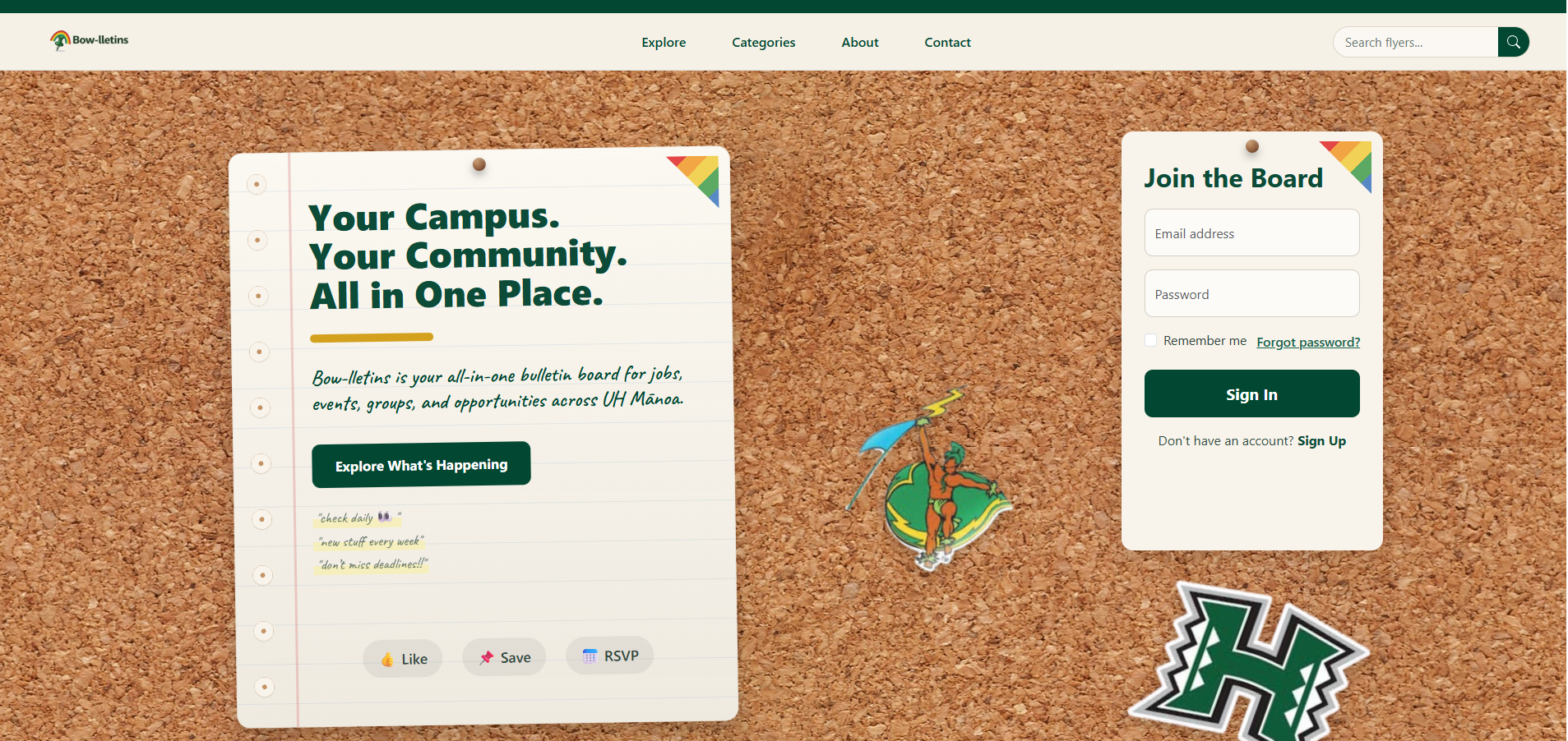Bow-lletins home page screenshot